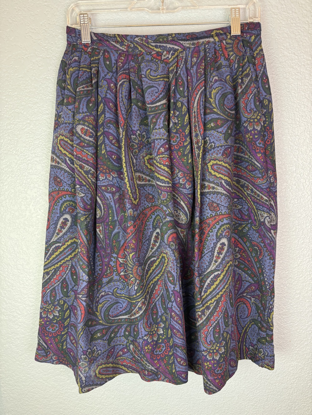 Vintage NM Only Skirt Womens 10 Paisley Wool Pleated Midi Made USA 80s 90s